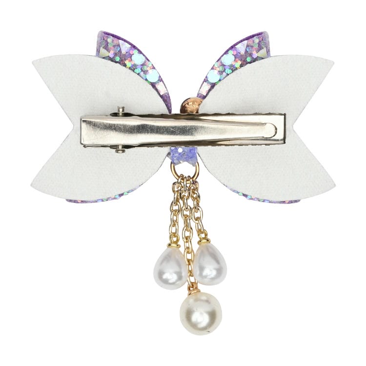 Floral Charm Glitter Bow Tassel Hair Clip