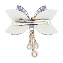 Load image into Gallery viewer, Floral Charm Glitter Bow Tassel Hair Clip
