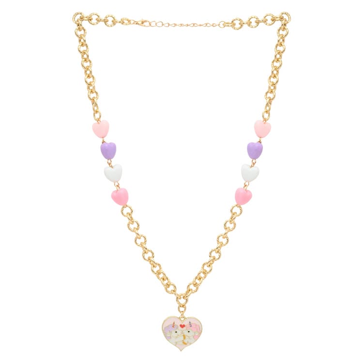 Heart Unicorn Charm Necklace Bracelet Jewellery Set