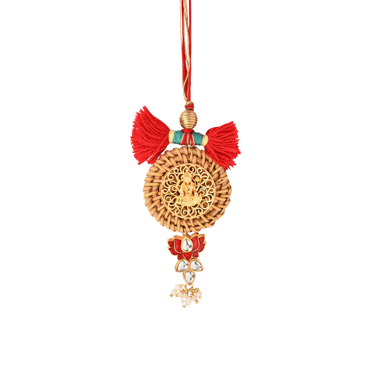 Laxmi On Cane Kundan Lotus Bhai Bhabhi Rakhi Pair