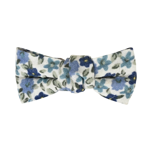 Floral Bow Hair Clips [Set of 4] - Blue & White