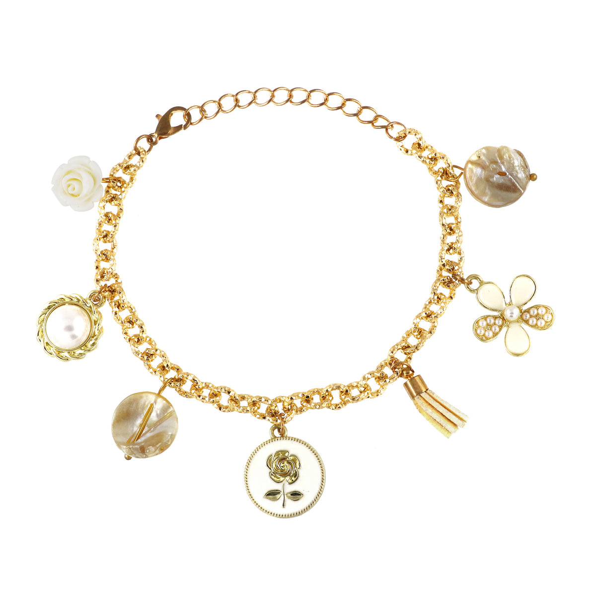 Multi Charm Mother of Pearl Bracelet