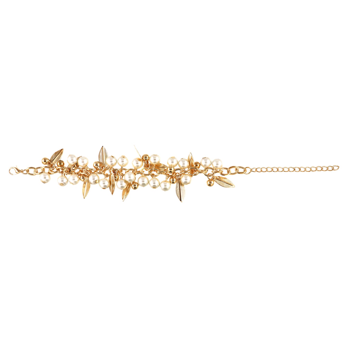 Gold Tone Leaves Beads Chain Bracelet