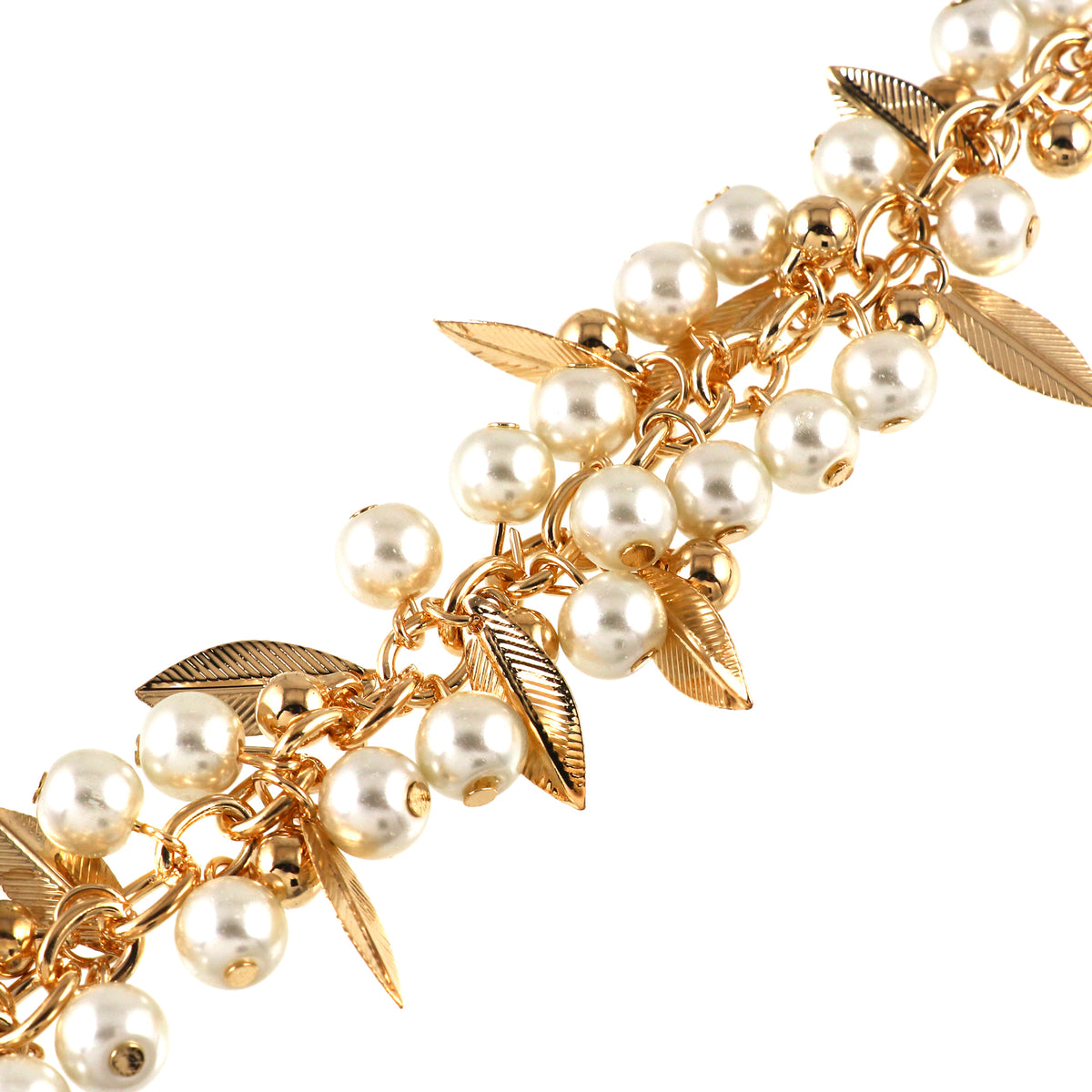 Gold Tone Leaves Beads Chain Bracelet