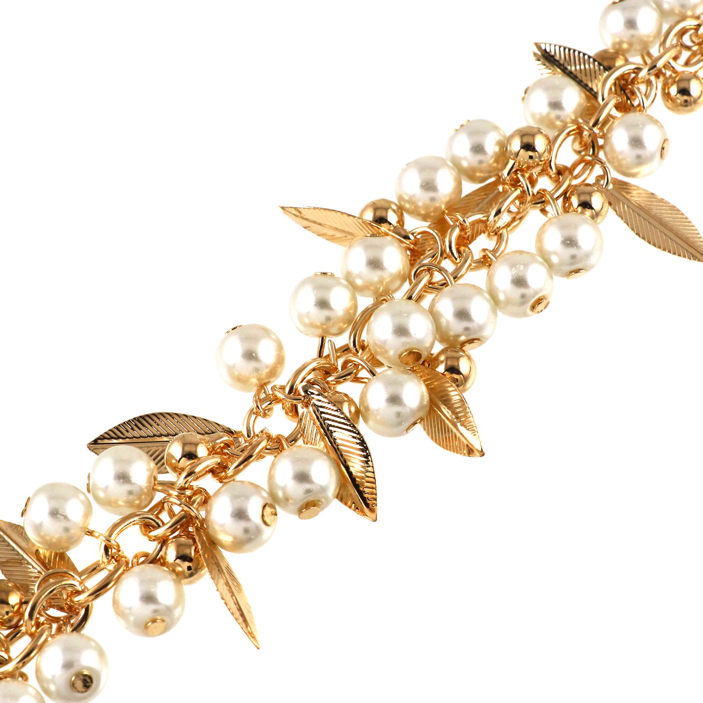 Gold Tone Leaves Beads Chain Bracelet