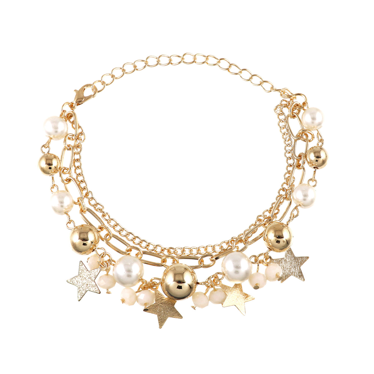 Multi Charm Gold Tone Beaded Bracelet