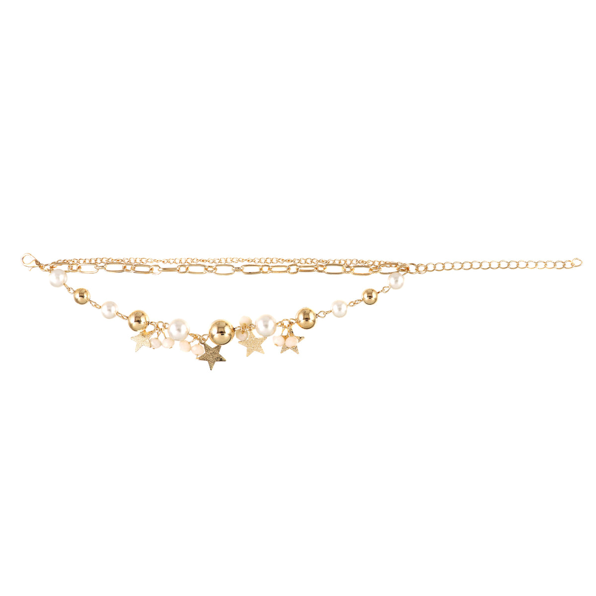 Multi Charm Gold Tone Beaded Bracelet