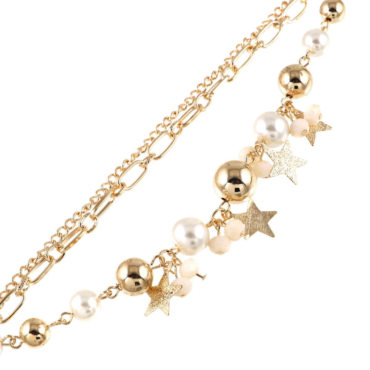 Multi Charm Gold Tone Beaded Bracelet