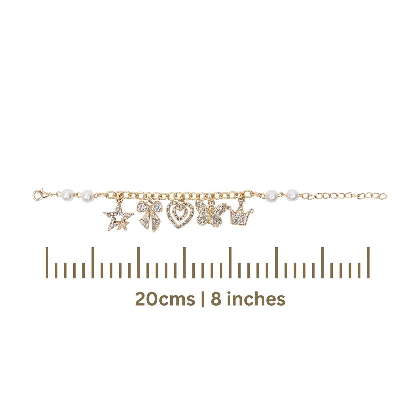 Diamond Studded Multi-Charm Chain Bracelet