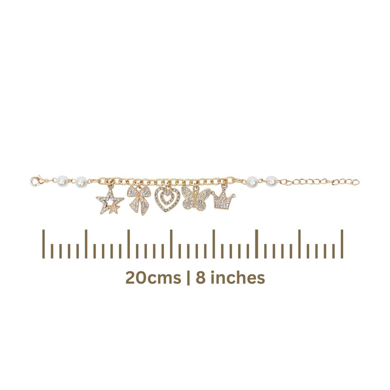 Diamond Studded Multi-Charm Chain Bracelet