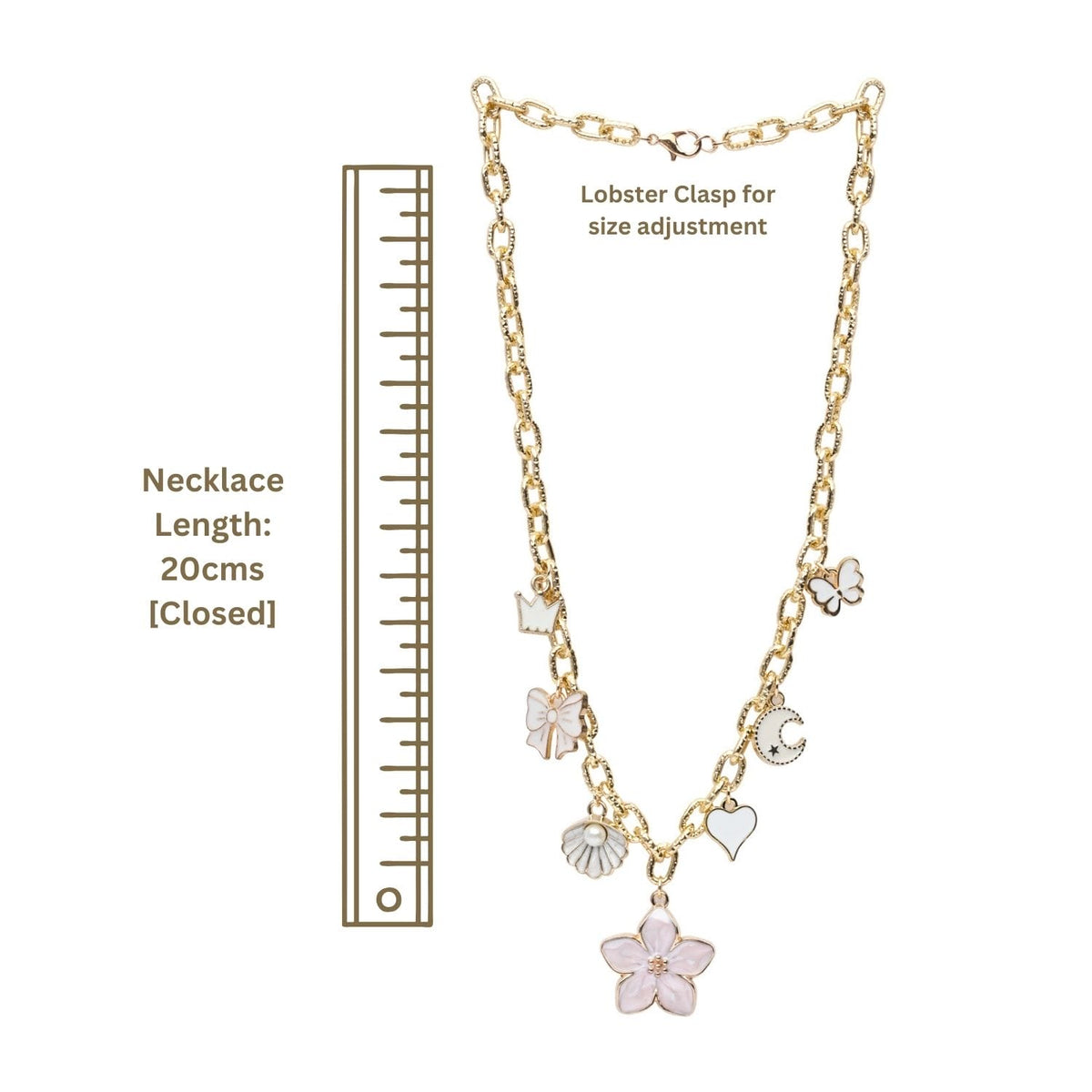 Floral Butterfly Multicharm Chain Necklace