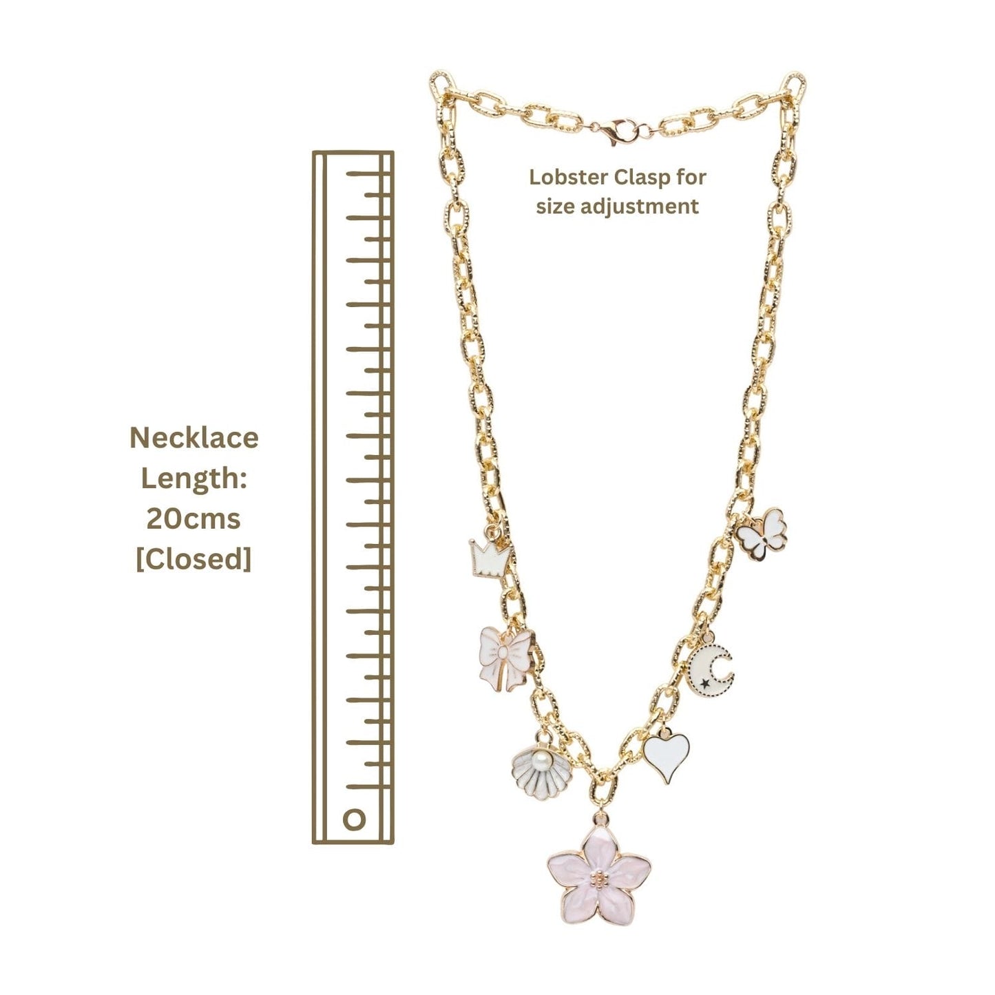 Floral Butterfly Multicharm Chain Necklace