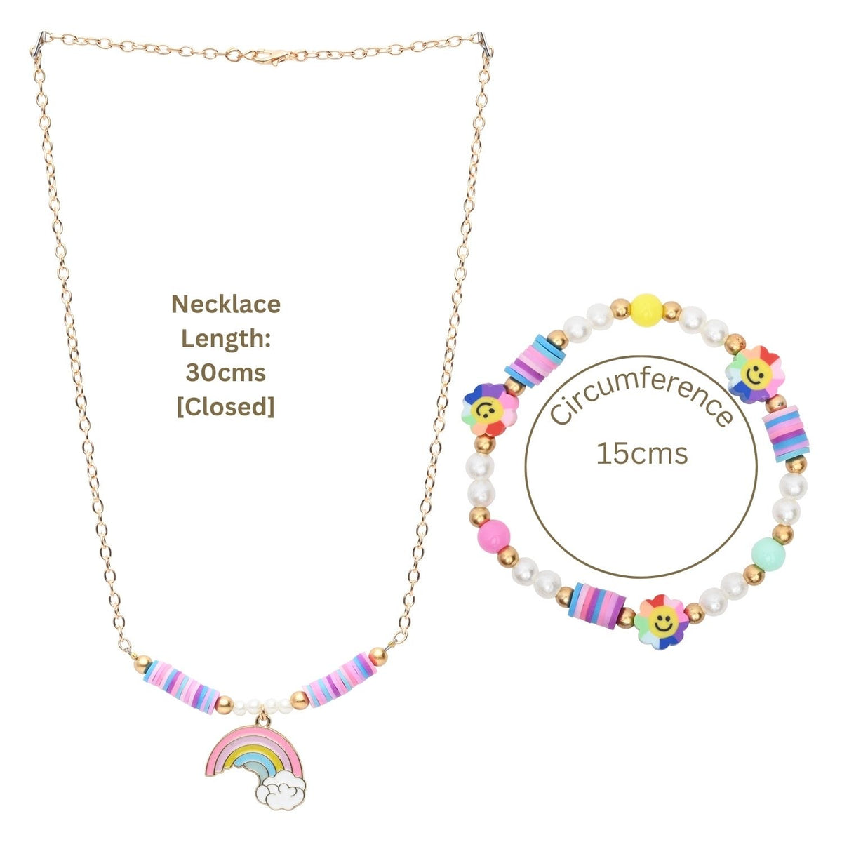 Rainbow Charm Necklace Bracelet Set