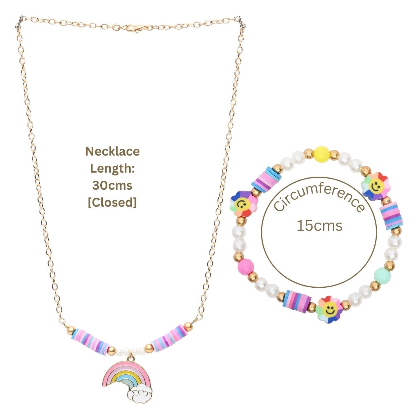 Rainbow Charm Necklace Bracelet Set