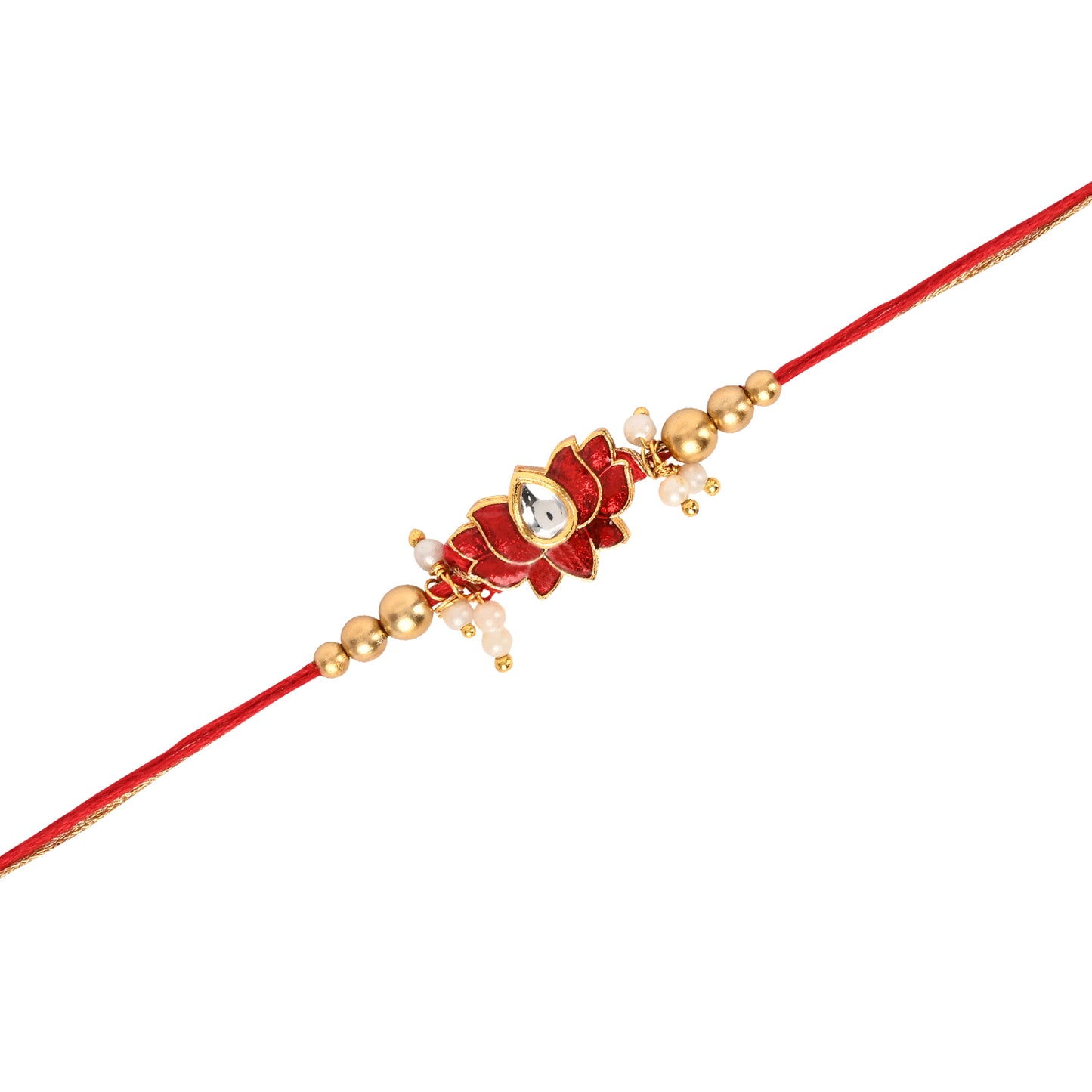 Laxmi On Cane Kundan Lotus Bhai Bhabhi Rakhi Pair