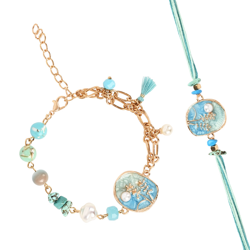 Floral Charm Bracelet Rakhi Set for Bhai Bhabhi