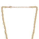A close-up of a gold-toned chain necklace with a lobster clasp and extender link section, shown against a plain white background.