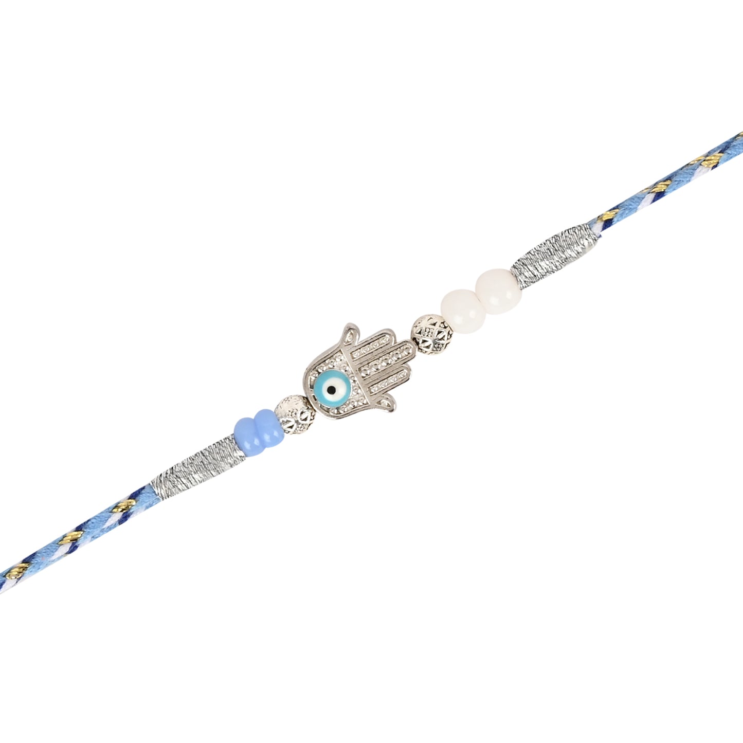 Hamsa Evil Eye Charm Bracelet Rakhi Set for Bhai Bhabhi