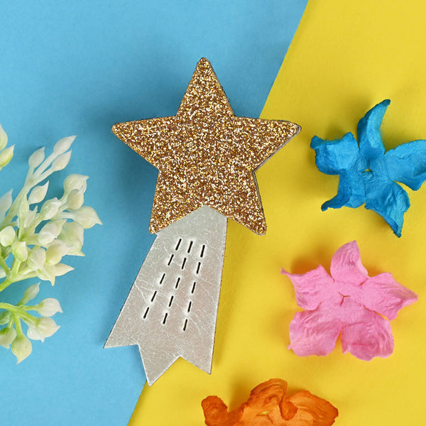 Star Moon Glitter Hair Clips [Set of 2] - Gold & Silver