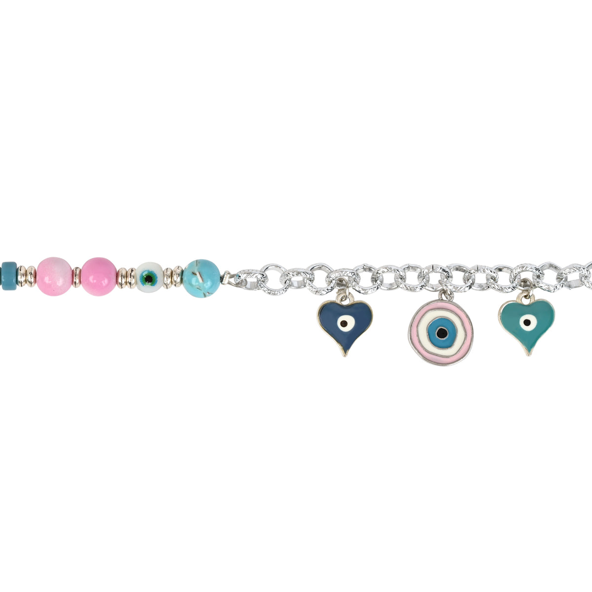 Silver-Tone Evil Eye Charm Bracelet
