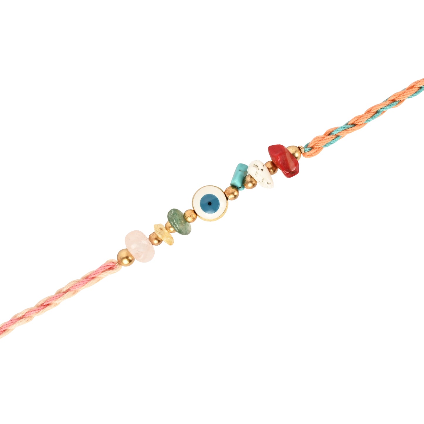Semi Precious Stone Evil Eye Bracelet Rakhi Set for Bhai Bhabhi