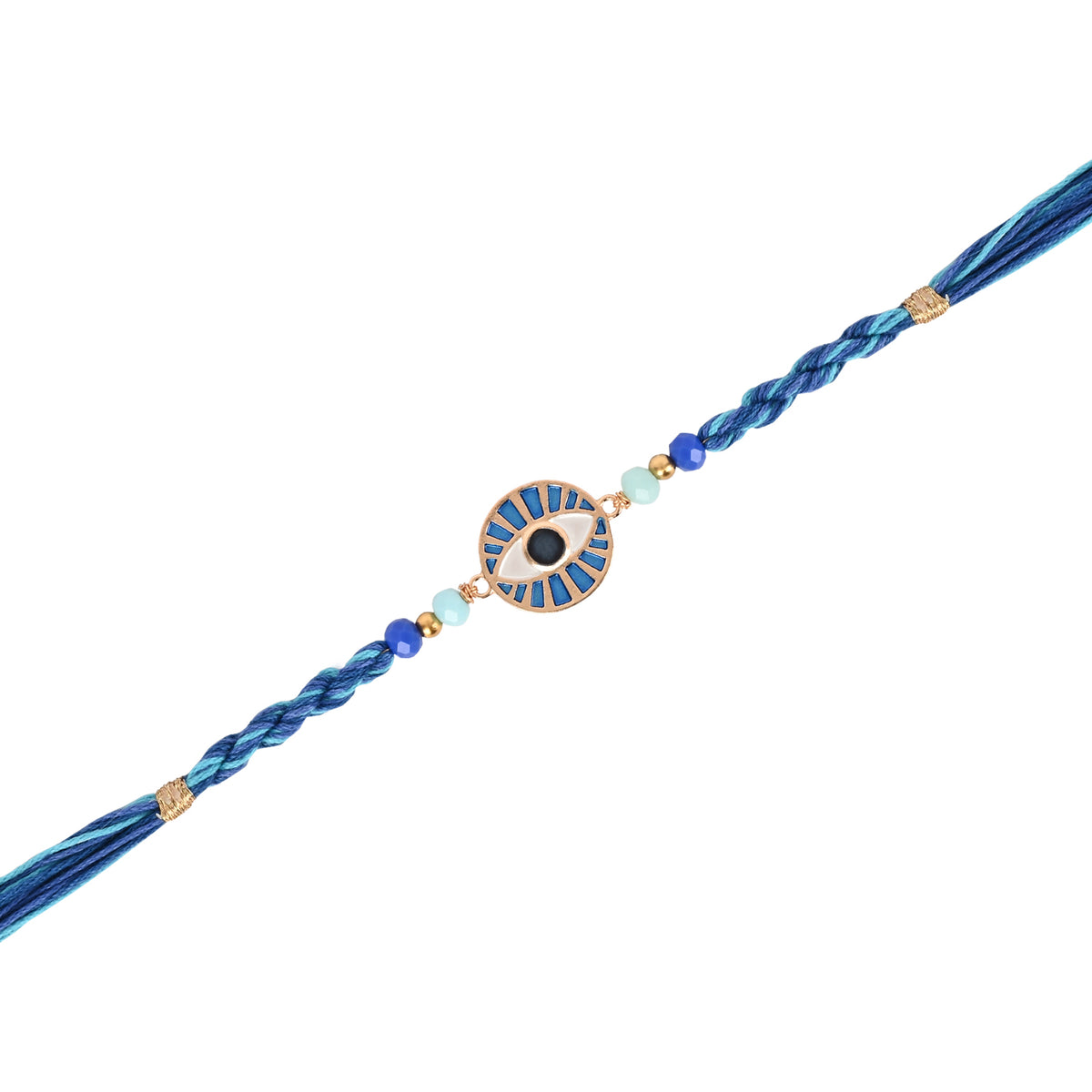 Fancy Stone Evil Eye Bracelet Rakhi Set for Bhai Bhabhi