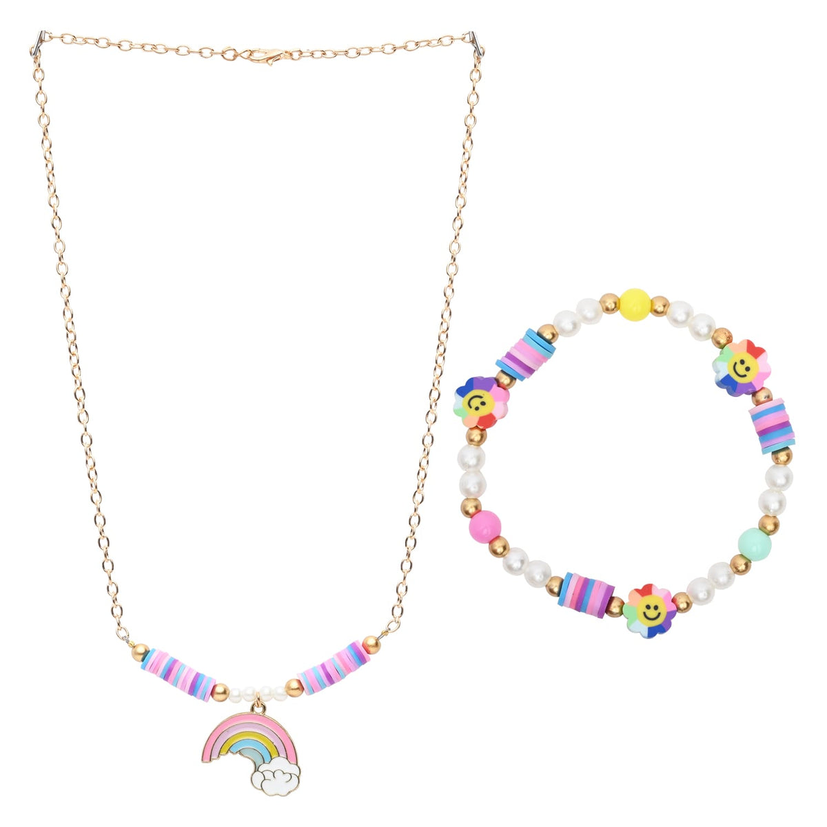 Rainbow Charm Necklace Bracelet Set