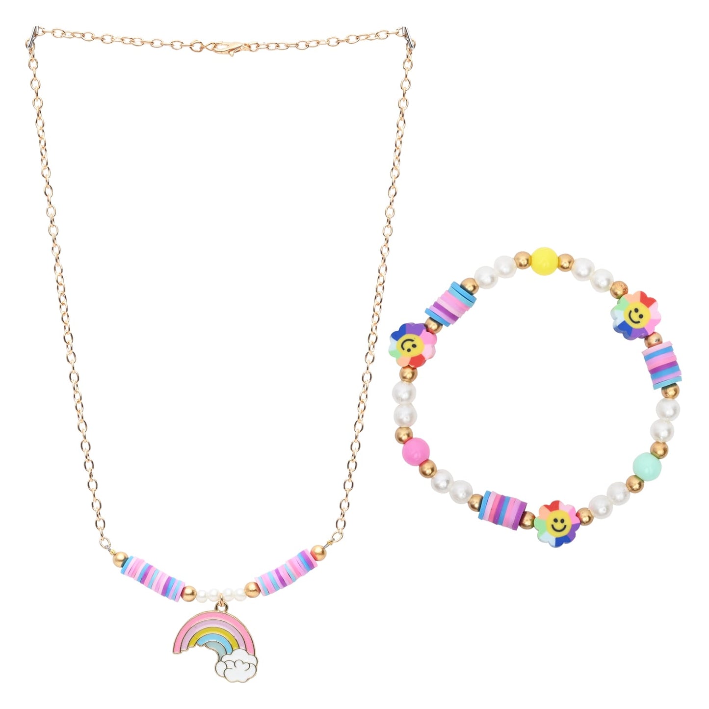 Rainbow Charm Necklace Bracelet Set