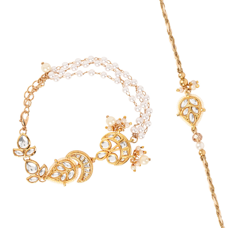 Kundan Bracelet Rakhi Set for Bhai Bhabhi