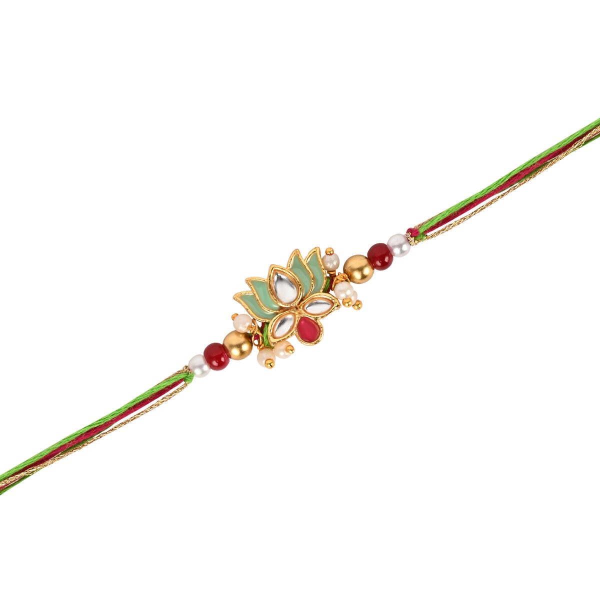 Kundan Mina Bracelet Rakhi Set for Bhai Bhabhi