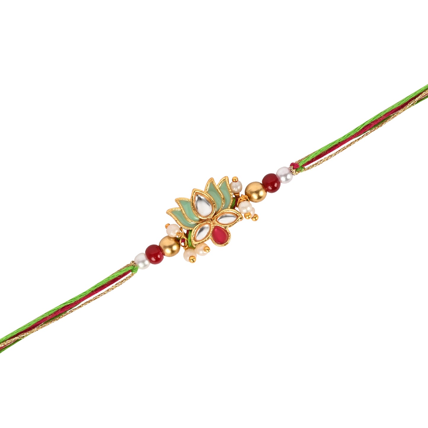 Kundan Mina Bracelet Rakhi Set for Bhai Bhabhi