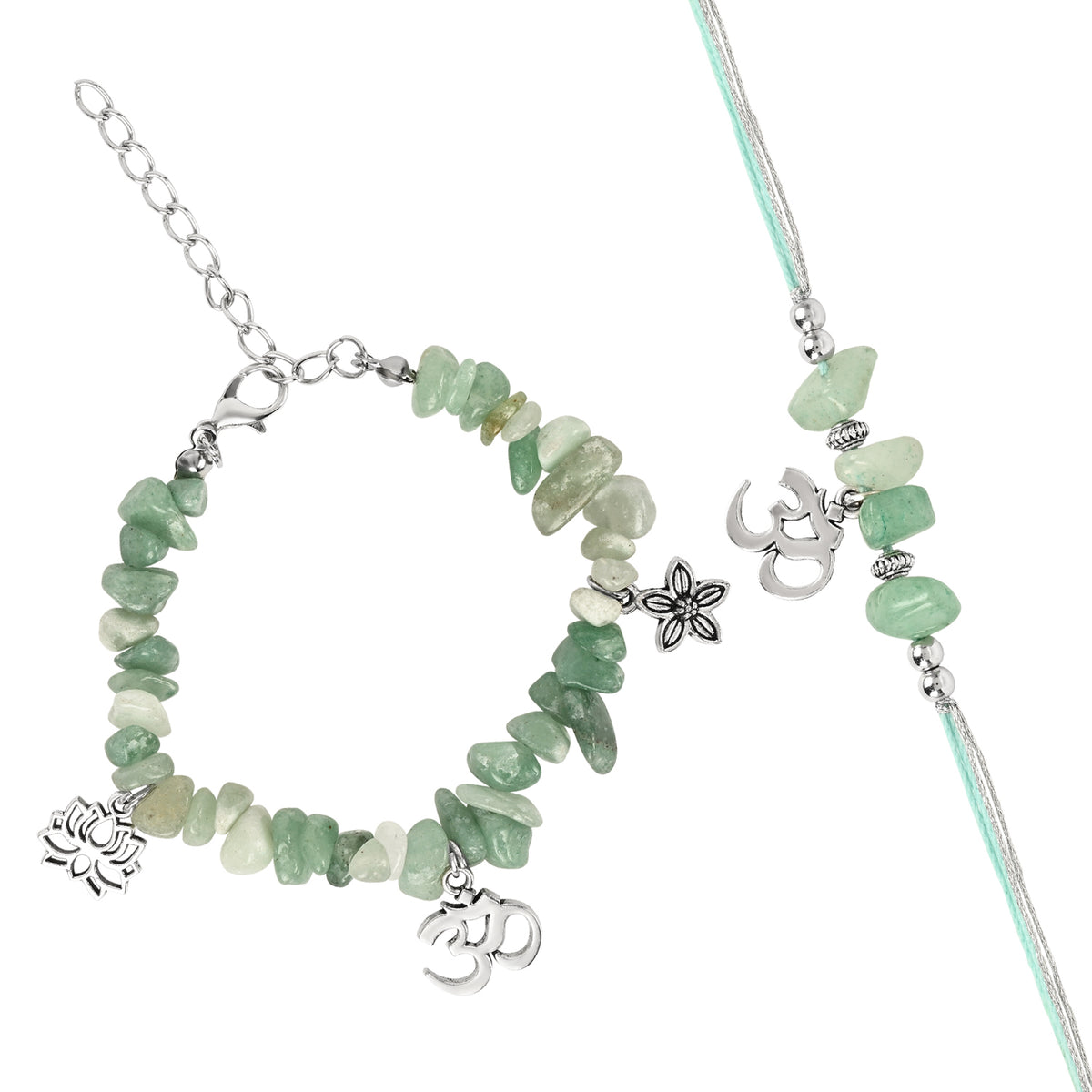 Aventurine Om Bracelet Rakhi Set for Bhai Bhabhi