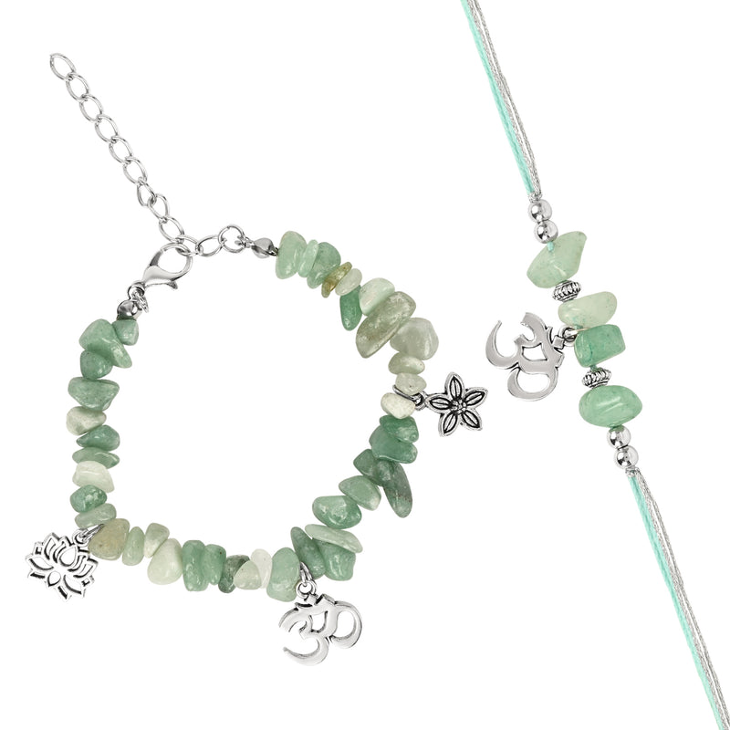 Aventurine Om Bracelet Rakhi Set for Bhai Bhabhi