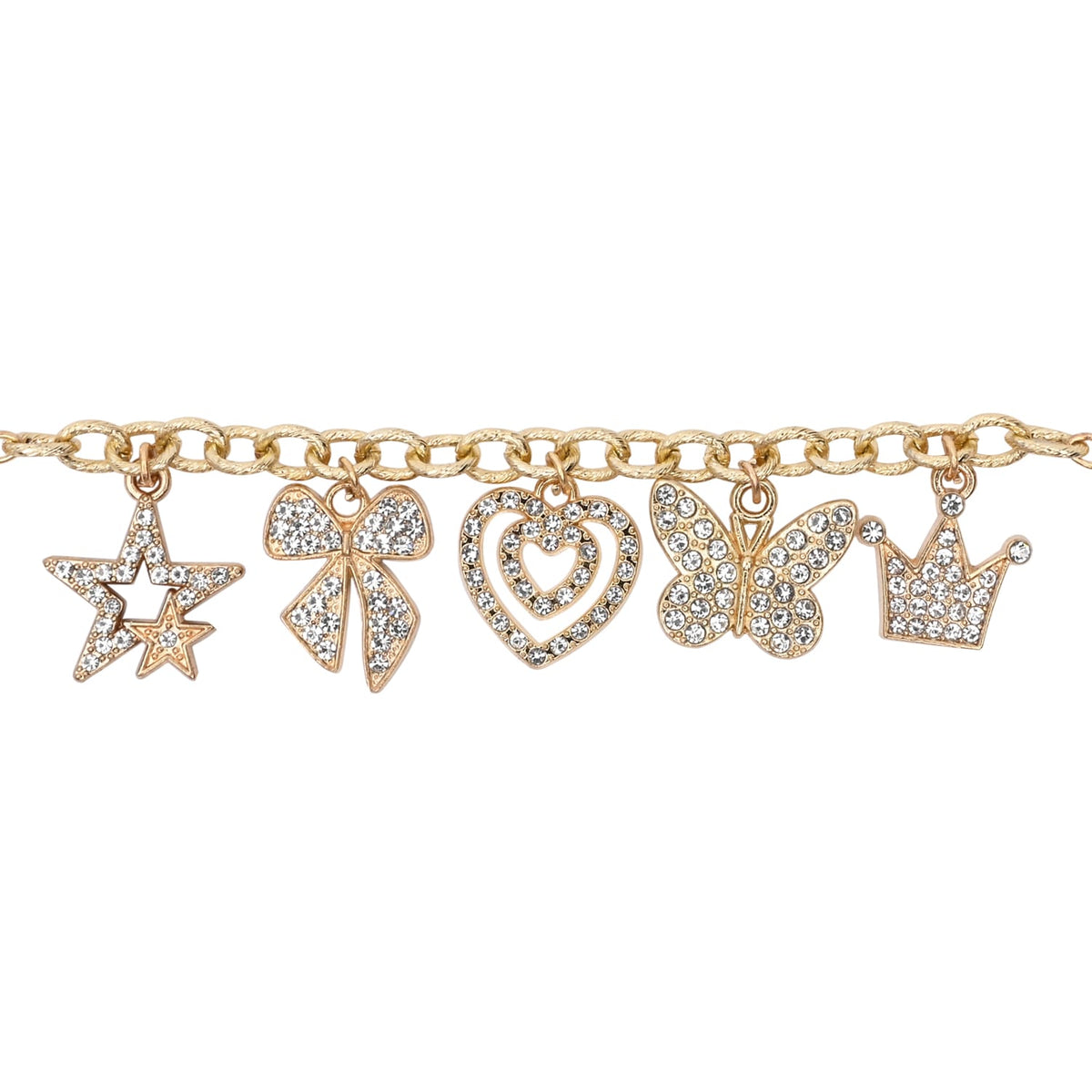 Diamond Studded Multi-Charm Chain Bracelet