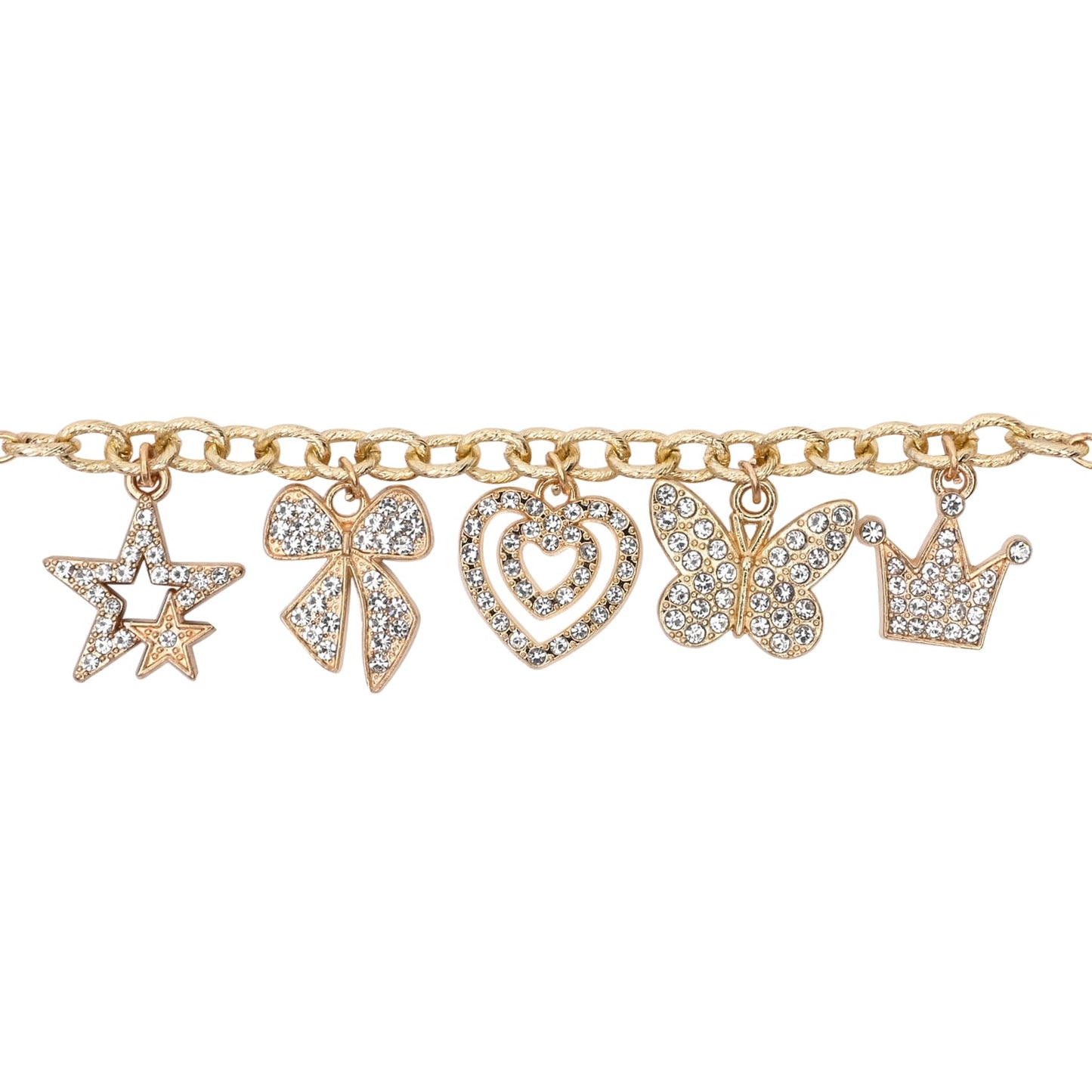 Diamond Studded Multi-Charm Chain Bracelet