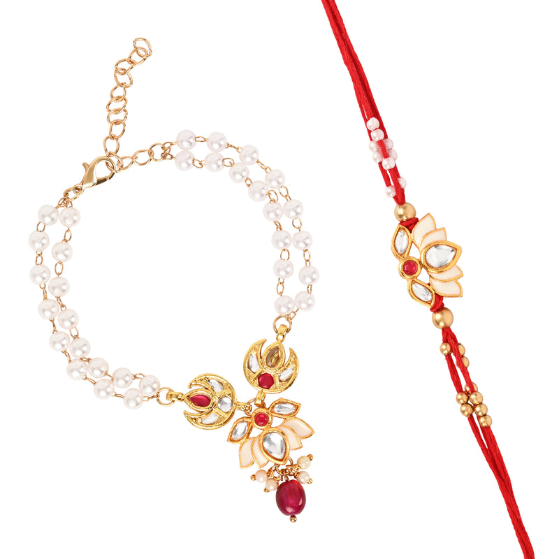Kundan Mina Bracelet Rakhi Set for Bhai Bhabhi