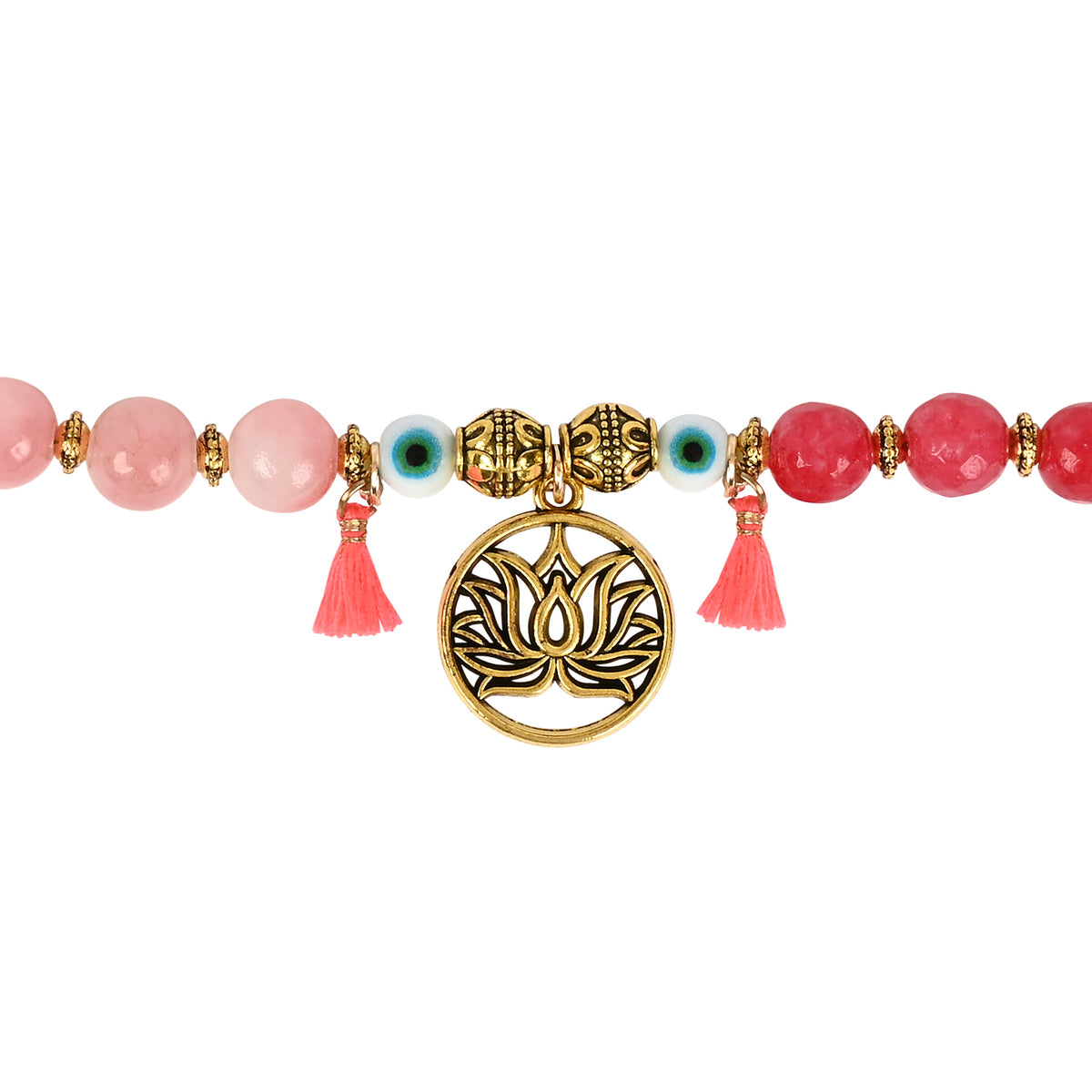 Evil Eye Lotus Charm Beaded Bracelet