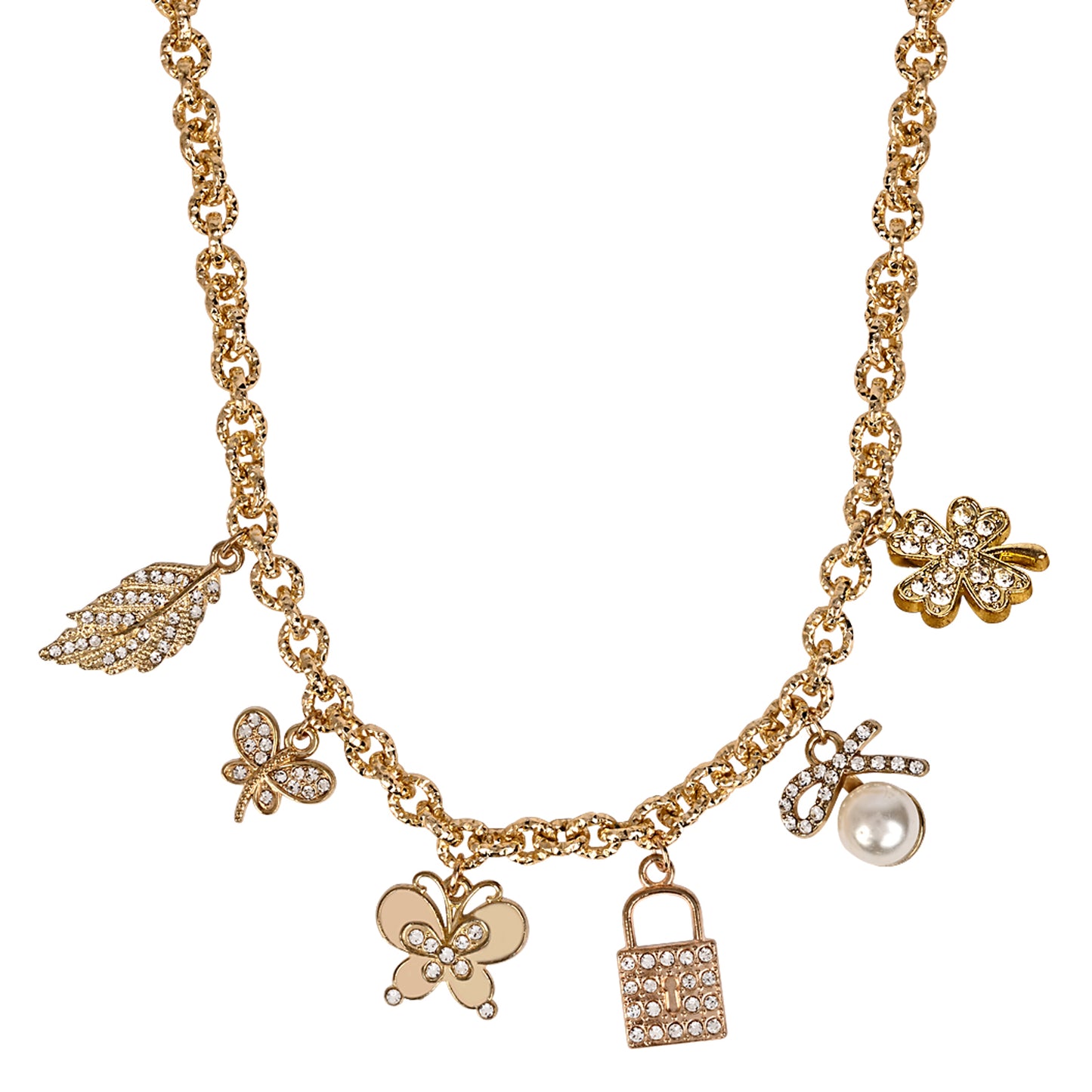 Diamond Stone Multi Charm Necklace