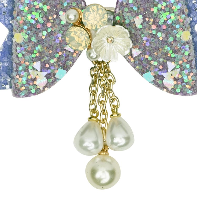 Floral Charm Glitter Bow Tassel Hair Clip