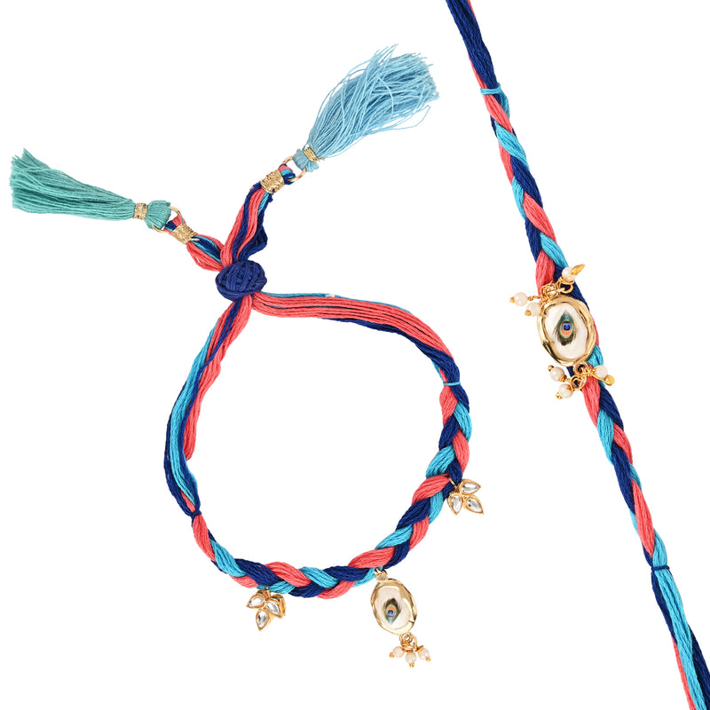 Peacock Fancy Tassel Bracelet Rakhi Set for Bhai Bhabhi