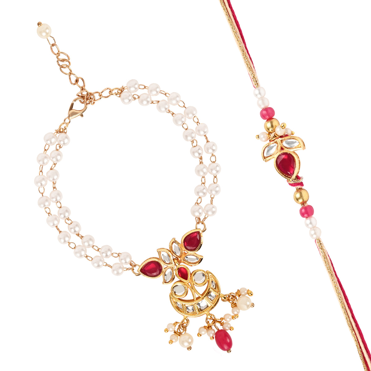 Kundan Bracelet Rakhi Set for Bhai Bhabhi