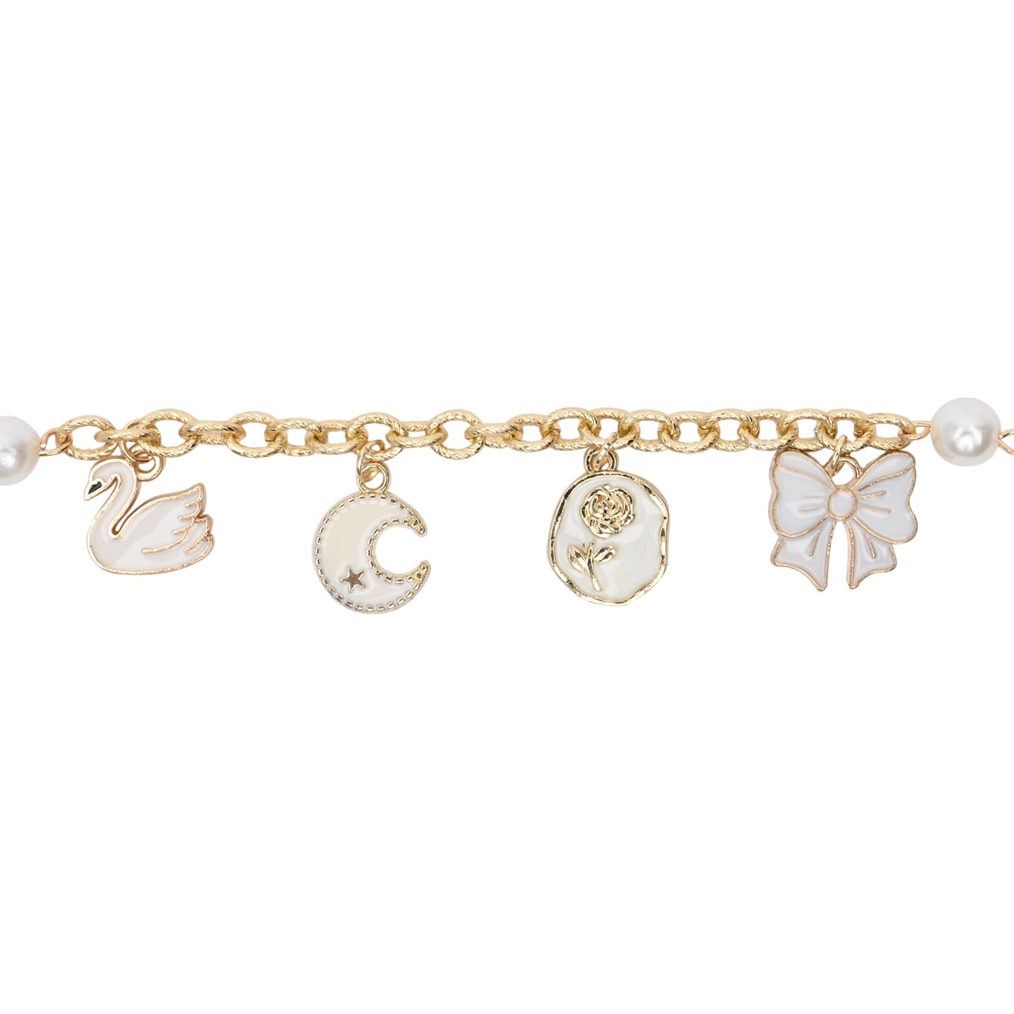 Moon Swan Multi-Charm Chain Bracelet