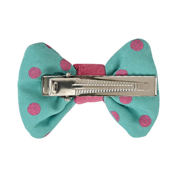 Polka Dot Bow Hair Clips [Set of 3] - Blue Pink Green