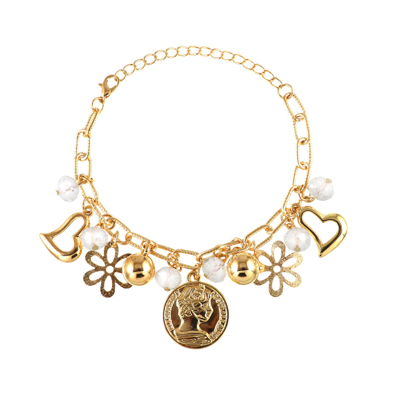 Pearls & Hanging Charms Bracelet & Earrings Set for Sister