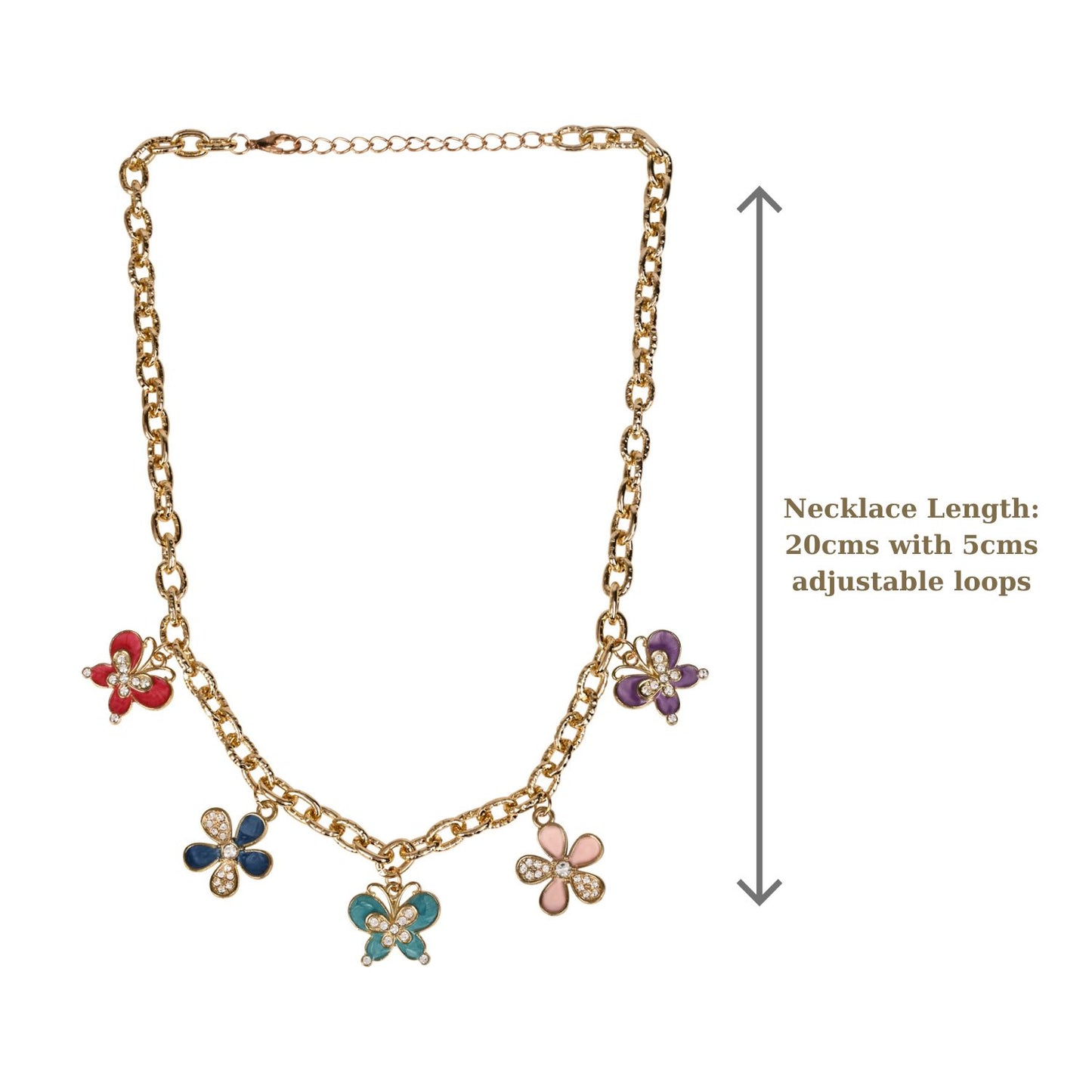 Diamond Stone Butterfly Floral Charms Necklace