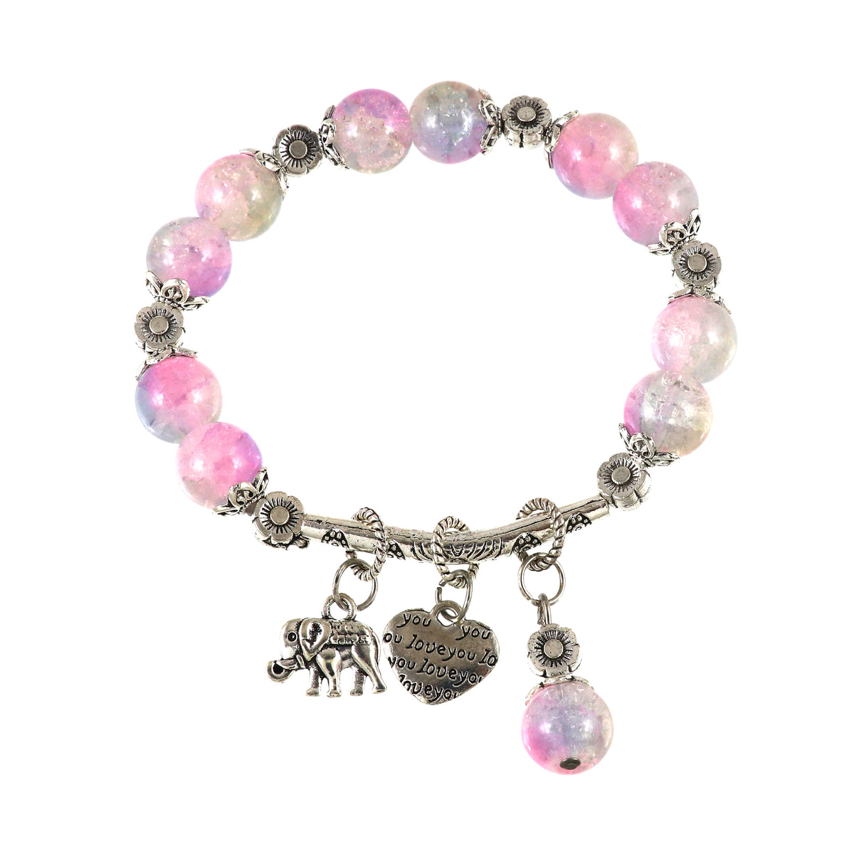 Love and Elephant Charm Beaded Bracelet