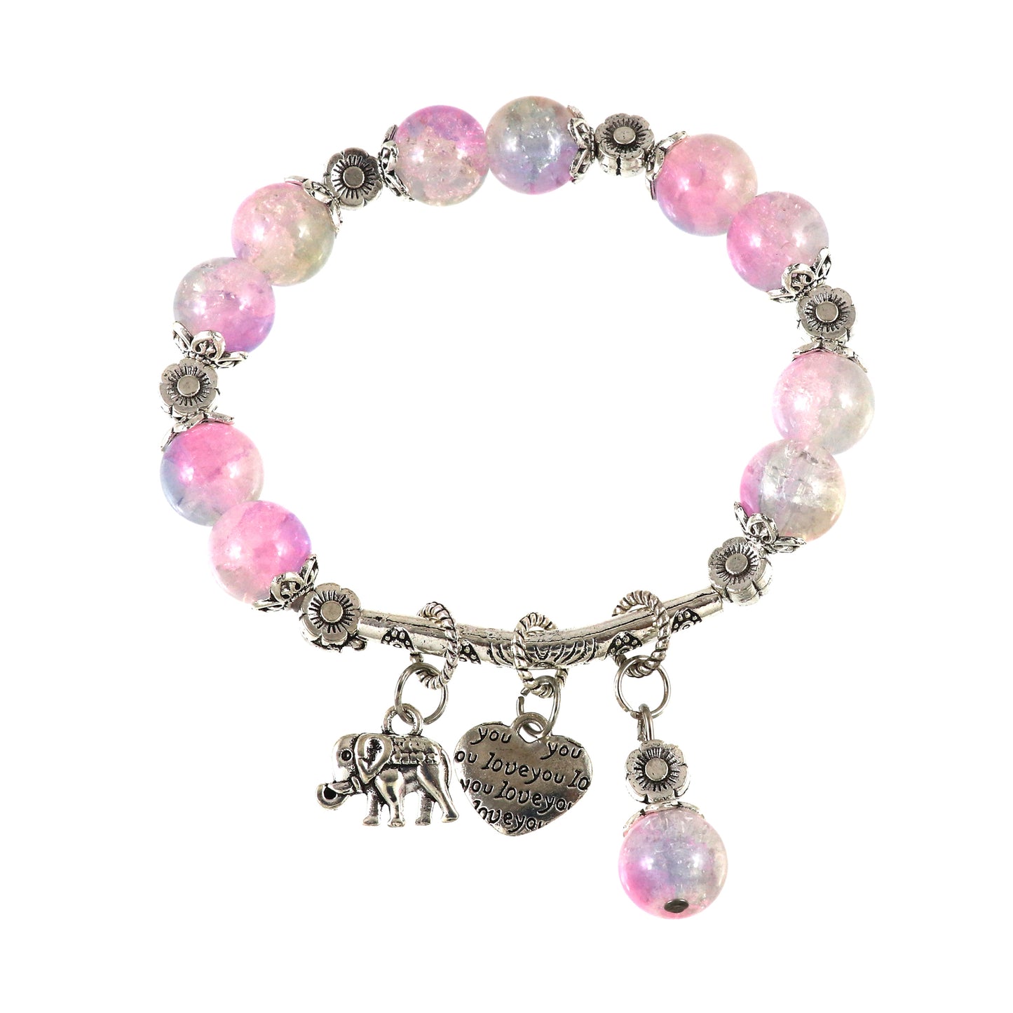 Love and Elephant Charm Beaded Bracelet