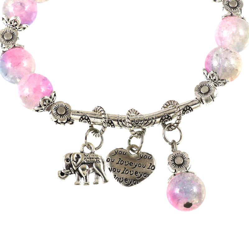 Love and Elephant Charm Beaded Bracelet