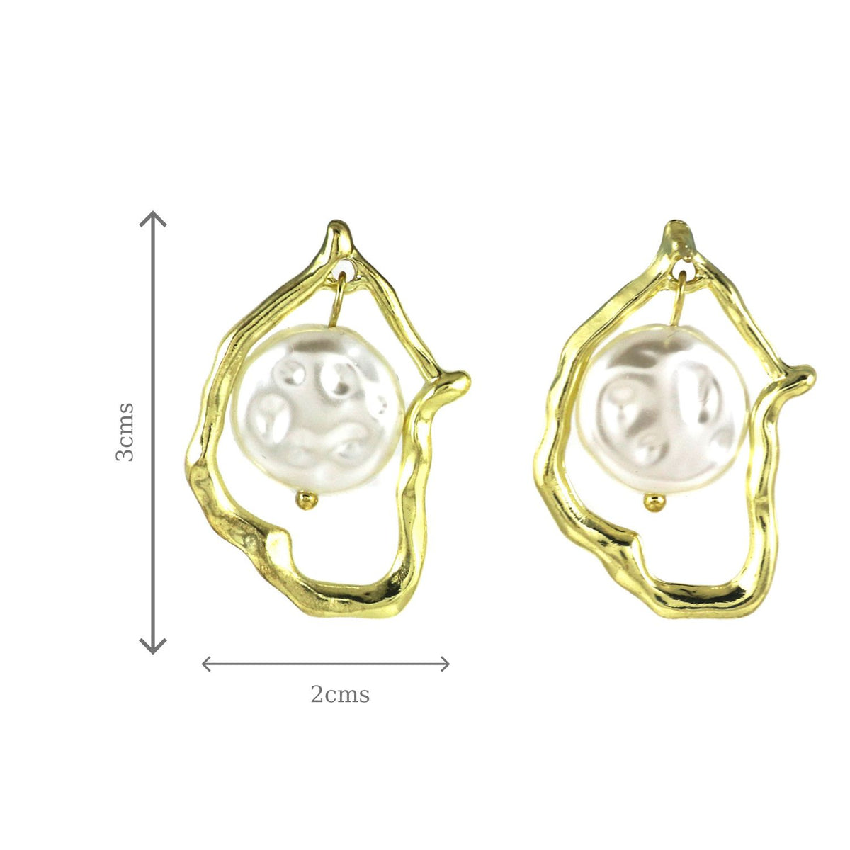 Abstract Gold Frame Earrings with Baroque Pearl