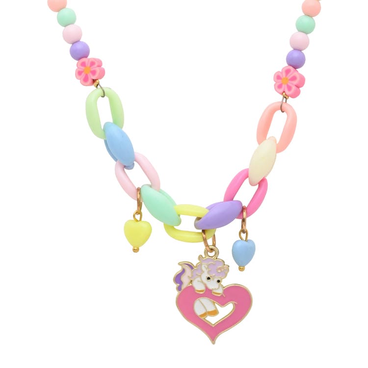 Unicorn Heart Necklace Beaded Bracelet Jewellery Set